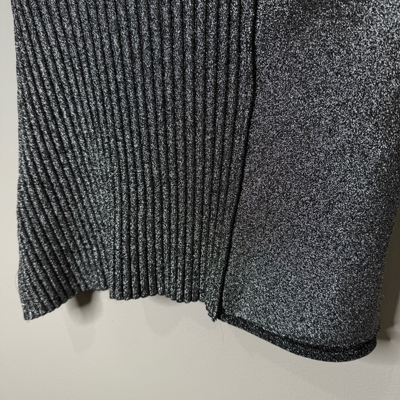 3.1 Philip Lim Metallic Silver Black Brocade Ribbed Knit Cap Sleeve Blouse Top - Picture 12 of 13